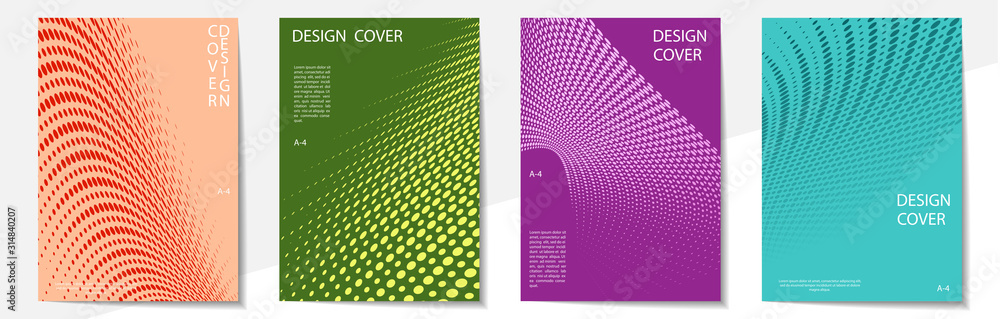 Geometric cover design templates A-4 format. Editable set of layouts for covers of books, magazines, notebooks, albums, booklets. Modern colors. - obrazy, fototapety, plakaty 