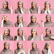 © Prostock-studio - Collage of arabic girl in hijab portraits with different emotions