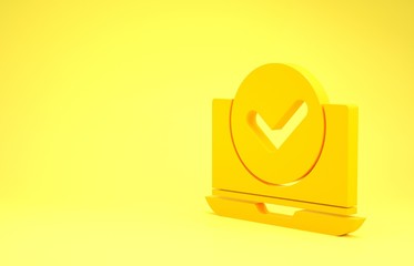 Sticker - Yellow Laptop icon isolated on yellow background. Computer notebook with empty screen sign. Minimalism concept. 3d illustration 3D render