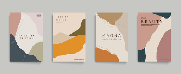 Minimal fashion cover templates. Wavy shapes and lines composition. Modern Invitation cards. 