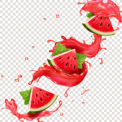 Sticker - Watermelon juice splashes vector realistic illustration