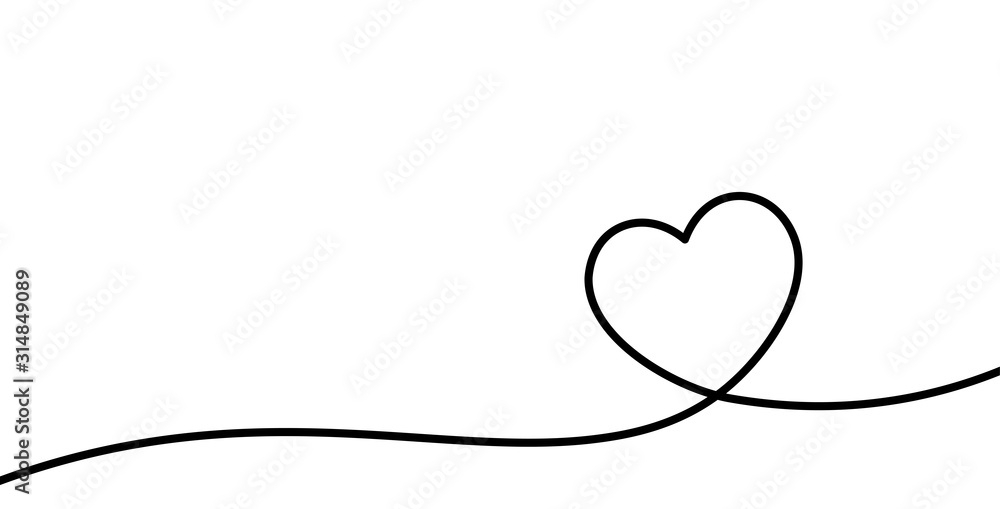 Valentines card with line art drawing of simple heart sign. - obrazy, fototapety, plakaty 