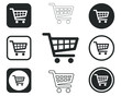 © ville - Web store shopping cart icon shape button set. Internet shop buy logo symbol sign pack. Vector illustration image collection. Isolated on white background.