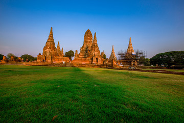 Background of Wat Chai Watthanaram in Phra Nakhon Si Ayutthaya province, tourists are always fond of taking pictures and making merit during holidays in Thailand.