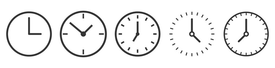 vector time and clock icons in thin line style.
