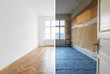 empty room before and after renovation - home refurnishment -