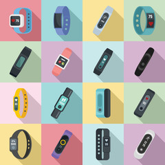 Canvas Print - fitness bracelet icons set. flat set of fitness bracelet vector icons for web design