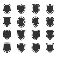 Shield Shape Icons Set. Gray Label Signs. Symbol Of Protection