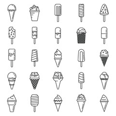 Poster - Ice cream cone icons set. Outline set of ice cream cone vector icons for web design isolated on white background