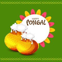 Canvas Print - Vector illustration of a Background for Happy Pongal Holiday Harvest Festival of Tamil Nadu South India.