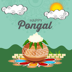 Canvas Print - Vector illustration of a Background for Happy Pongal Holiday Harvest Festival of Tamil Nadu South India.