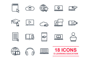 Aufkleber - Set online education element icon template color editable. E-learning pack symbol vector sign isolated on white background illustration for graphic and web design.