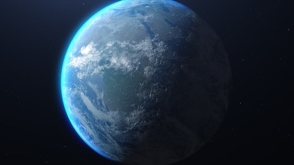 Wall Mural - Global network connection. Concept background with planet Earth. Internet and technology. Blue background. 3d rendering of planet Earth, elements from NASA.