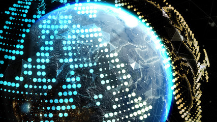 Wall Mural - Communication technology for internet business. Global world network and telecommunication on earth. Elements of this image furnished by NASA - 3d illustration