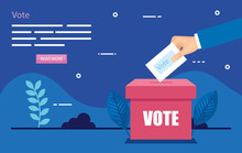 Poster Of Vote With Hand And Ballot Box Vector Illustration Design