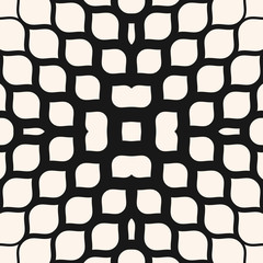 Vector halftone mesh texture. Abstract geometric seamless pattern with gradient transition effect, grid, net, weave, lattice. Black and white minimal repeat background. Monochrome design for decor