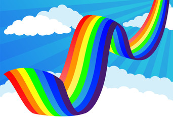 Wall Mural - Bright rainbow and clouds in the blue sky.