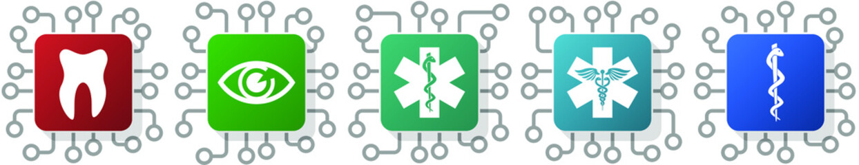 Poster - Set of medicine, health, eye and tooth icons for webdesign and mobile applications, cpu, chip concept vector illustration