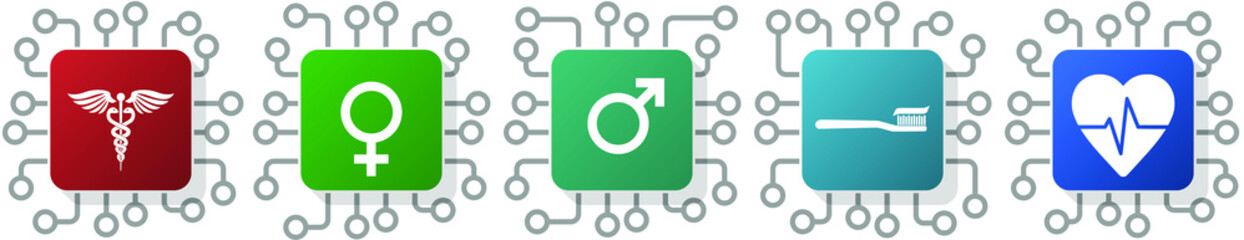 Poster - Set of medicine, pulse, gender and health icons for webdesign and mobile applications, cpu, chip concept vector illustration