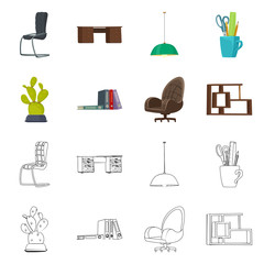 Wall Mural - Vector illustration of furniture and work sign. Set of furniture and home stock symbol for web.