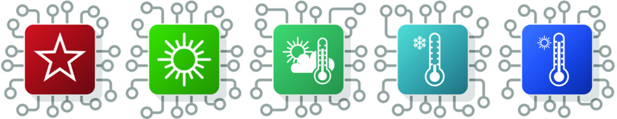 Poster - Set of sun, star, weather, forecast and temperature icons for webdesign and mobile applications, cpu, chip concept vector illustration