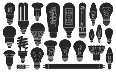 Light bulb black vector illustration on white background. Electric and energy lamp black vector set.Isolated vector icon light bulb.