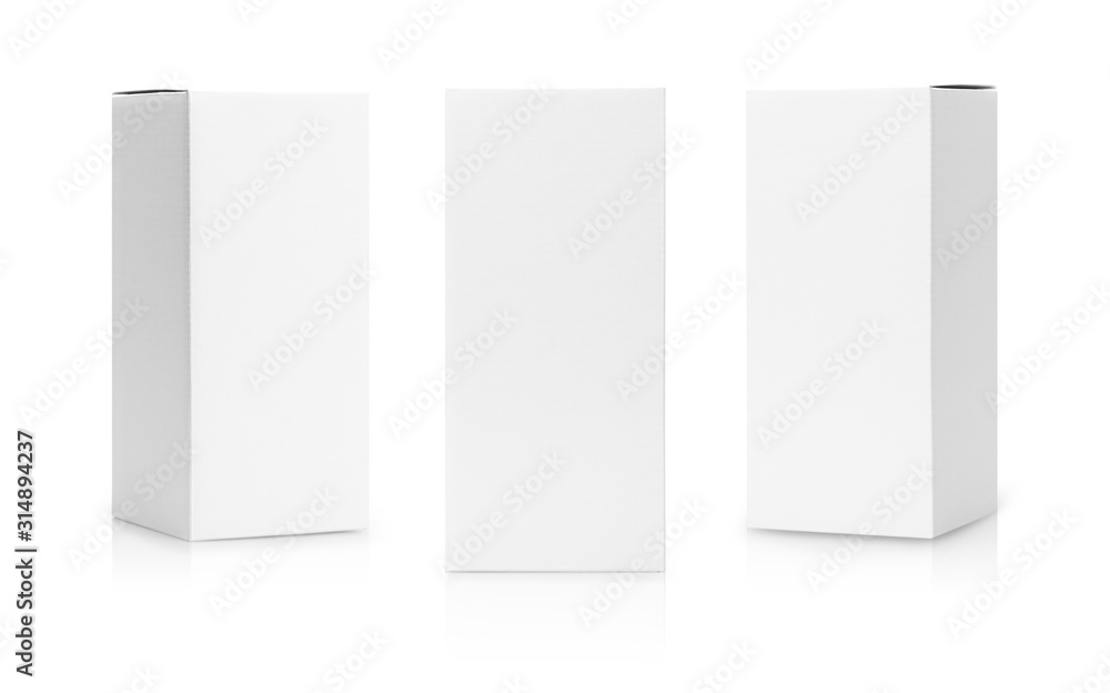 Set of White box tall shape product packaging in side view and front view isolated on white background with clipping path. - obrazy, fototapety, plakaty 