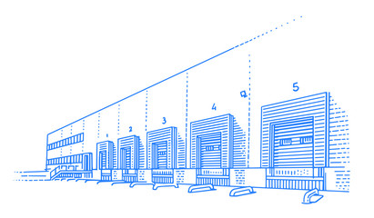 Wall Mural - Loading dock/werehouse/logistic firm line illustration. Vector. Isolated. 