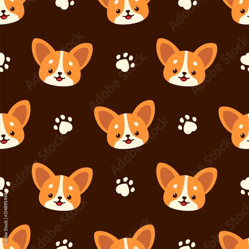 Photo Cute corgi face and paw pattern