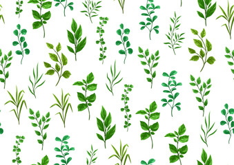 Wall Mural - Seamless pattern of sprigs with green leaves.