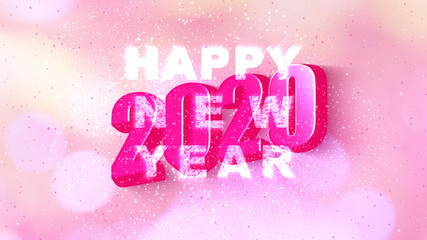 Wall Mural - illustration Happy new year 2020 with text simple shadow style with pink color bokeh blur and firework Animation.Motion graphic element decoration modern luxury love background.Shine snow magic banner