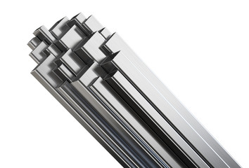 Rolled metal products. Steel square profiles, isolated on white background. Clipping path included, 3d illustration.