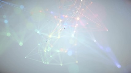 Abstract light background with animation moving of lines with glowing ends. Magic flickering dots, glowing flying lines. 4K animation from lines dots with depth of field and chaotic slow motion