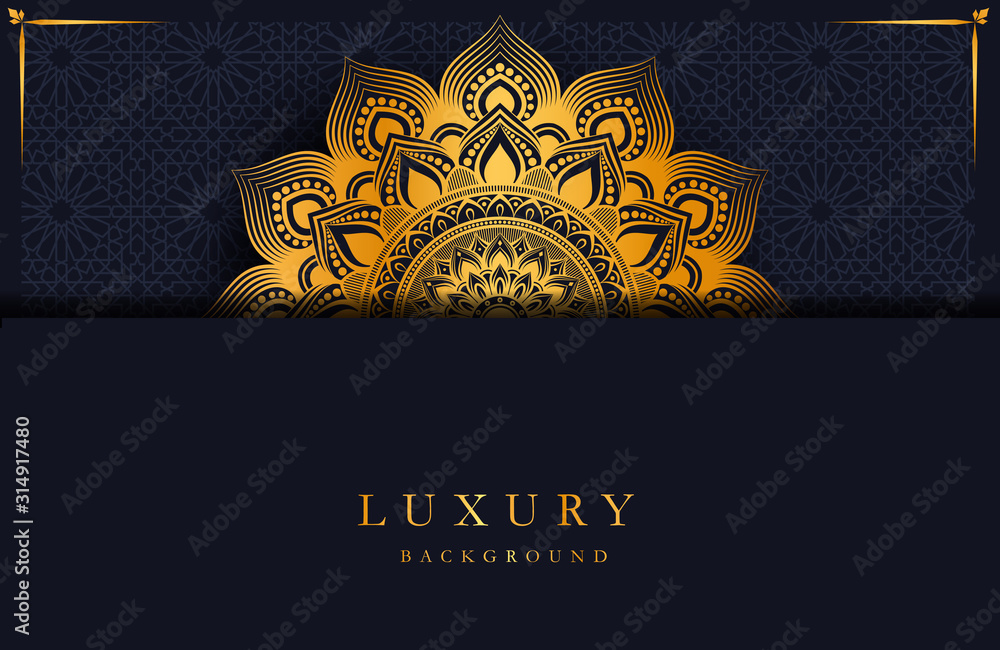 Luxury background with gold islamic mandala ornament on dark surface ...