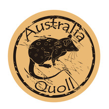 Quoll Silhouette Icon Vector Round Shabby Emblem Design Old Retro Style. Quoll In Full Growth Logo Mail Stamp On Craft Paper. Quoll Vintage Grunge Sign. Marsupial Marten. 
