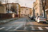 Fototapeta Miasto - empty city defocus the road, city street without people