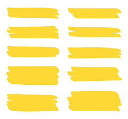 Wall Mural - Set different yellow highlighter marker strokes. Brush pen underline lines. Vector illustration