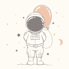 Wall Mural - little astronaut with orange balloon