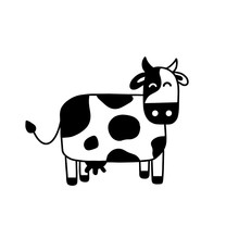 Illustration Of Doodle Cow. Hand Drawn Cartoon Doodle Style. Simple Brush Strokes. Funny Cow Graphic Design For Card, Poster, Postcard, Sticker, Tee Shirt. Hand Drawn Vector Illustration.