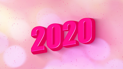 Wall Mural - Happy new year 2020 with text simple shadow style with pink color bokeh blur Animation.Motion graphic element decoration modern luxury love background.Video shine snow banner concept.illustration