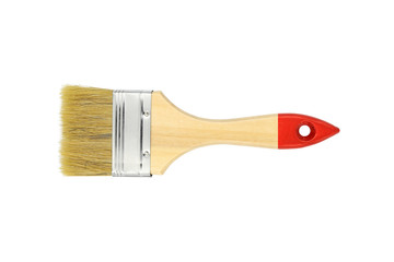 Paint brush with wooden handle isolated on white background