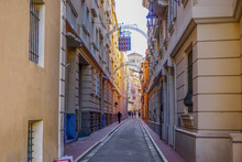 One of the colorful streets of Monaco, Principality Monaco.