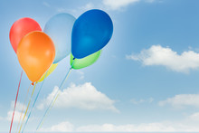 Colorful Balloons For Birthday And Celebrations Isolated At Blue Sky
