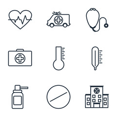 Poster - Set Medicine and Health icon template color editable. medical pack symbol vector sign isolated on white background illustration for graphic and web design.