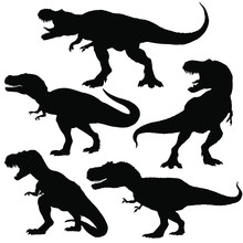 Dinosaur T-rex Silhouettes Set. Vector Illustration Isolated On White Background
