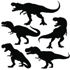 Dinosaur t-rex silhouettes set. Vector illustration isolated on white background