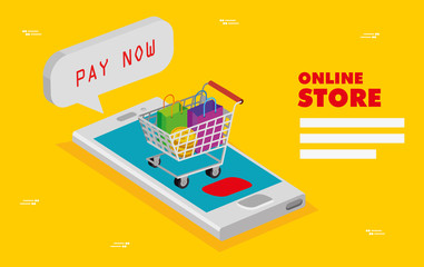 Sticker - online store with smartphone and icons