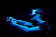 © nuclear_lily - Man with virtual reality headset is playing game. Image with glitch effect.