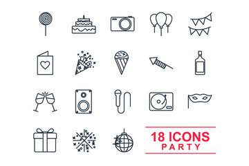 Fototapete - Set Party icon template color editable. Birthday, Holidays pack symbol vector sign isolated on white background illustration for graphic and web design.