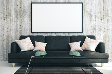 Poster - Modern living room with blank poster